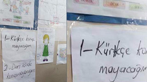 Okul duvarında, "Kürtçe konuşmayacağım" yazısı