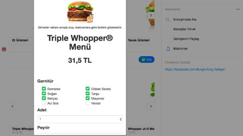 Burger King, Türkiye’de Facebook üzerinden sipariş almaya başladı