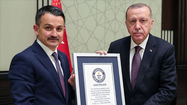 En fazla fidan dikme dünya rekoru belgesi Cumhurbaşkanı Erdoğan' a verildi
