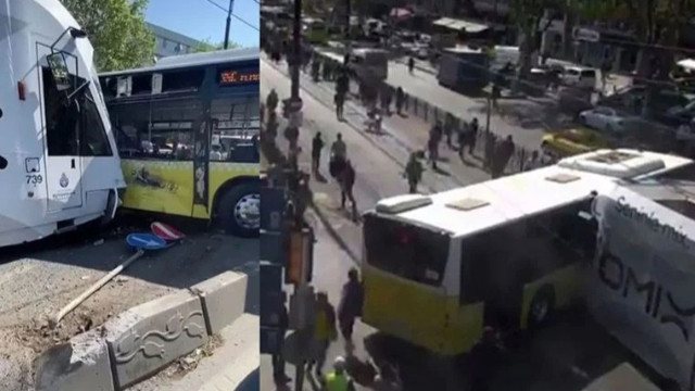Fatih'te tramvayla İETT otobüsü çarpıştı!