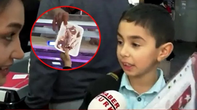 Kasapta mikrofon uzatılan çocuk: Annem karne hediyesi olarak et aldı