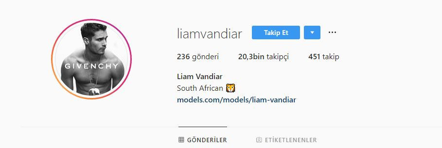 Liam Vandiar Instagram hesabı