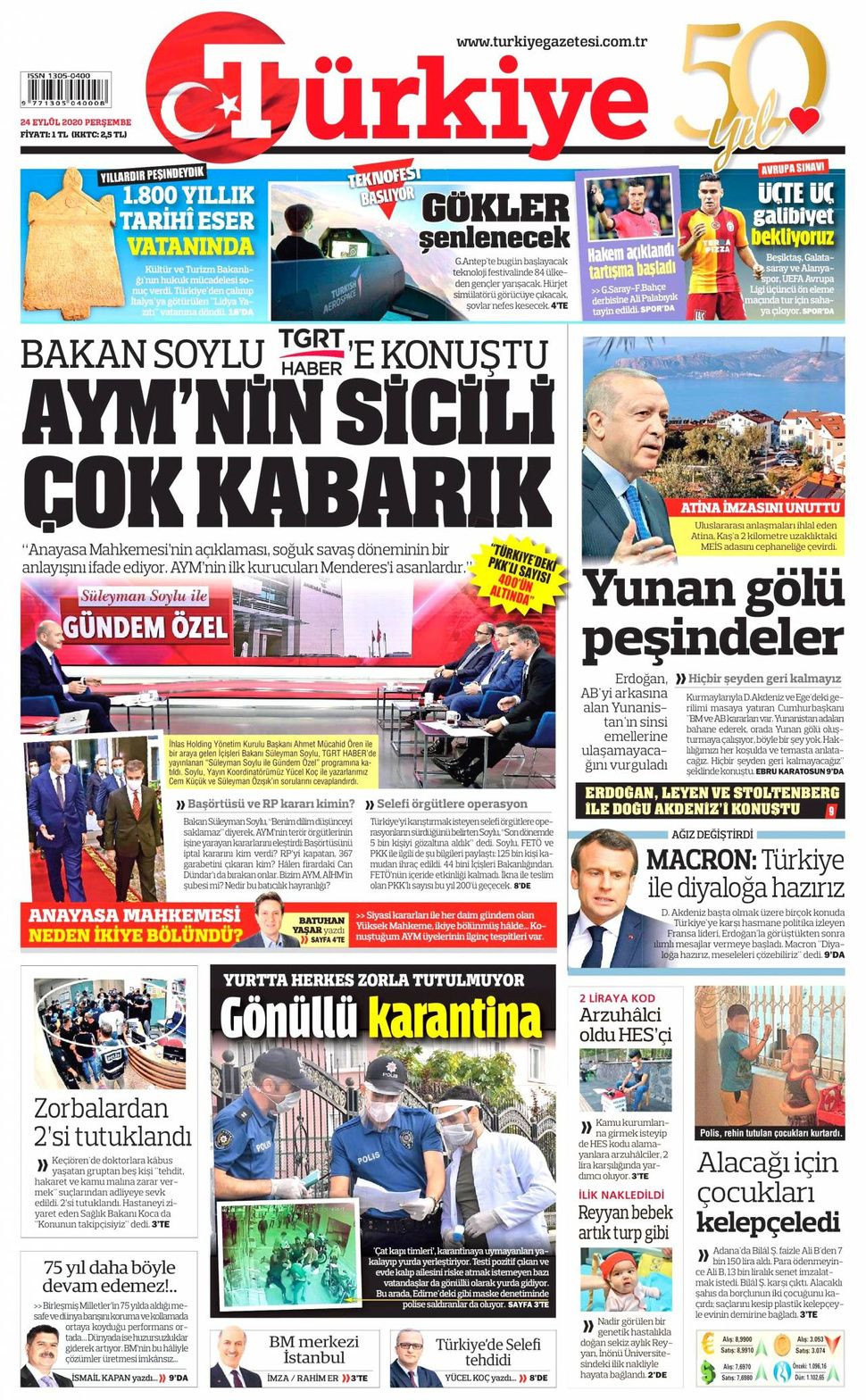 24 Eylül 2020 gazete manşetleri! - Sayfa 16