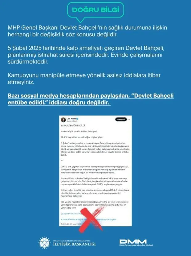 Devlet Bahçeli entübe mi edildi? Dezenformasyonla Mücadele Merkezi yanıtladı